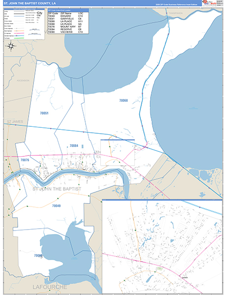 St. John the Baptist Parish (County), LA Zip Code Wall Map